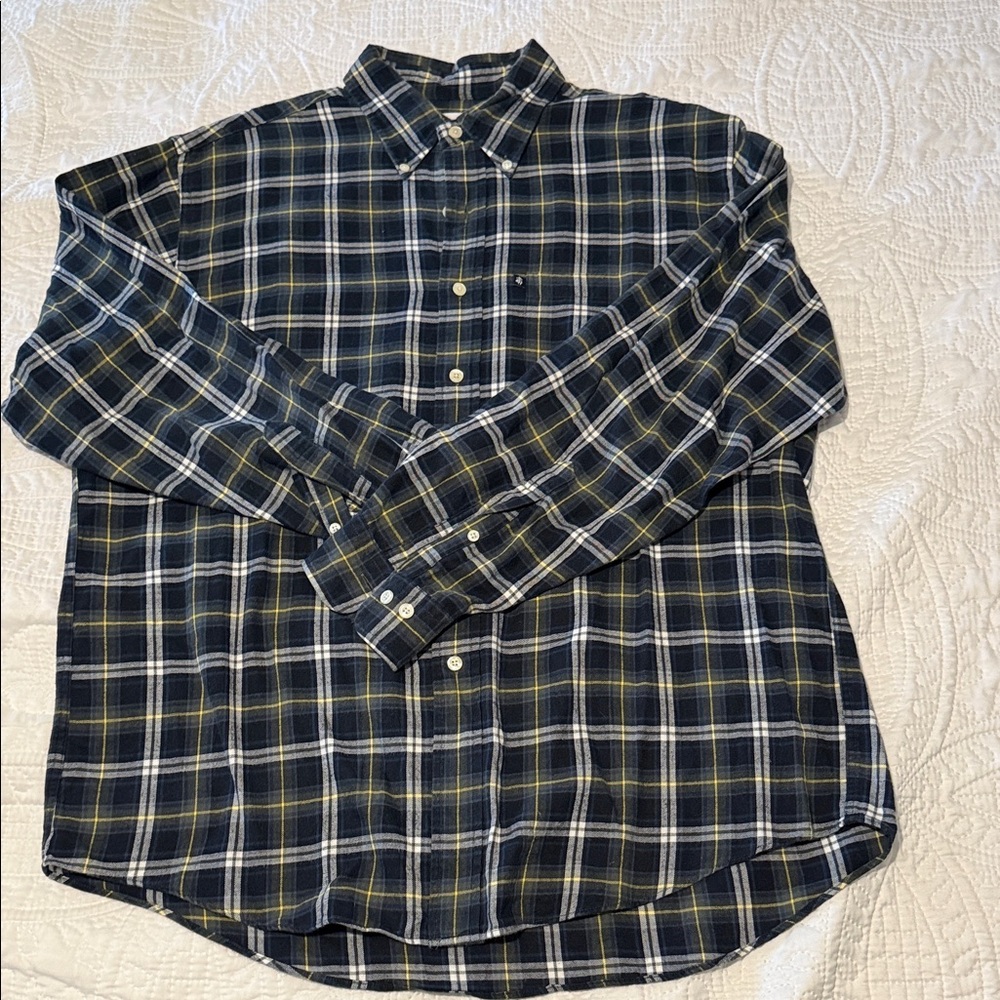 Brooks Brothers Navy and Yellow Plaid Shirt